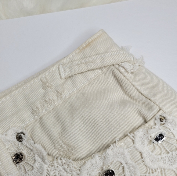 Free People White Lace and Jewled Denim Shorts - Picture 8 of 10
